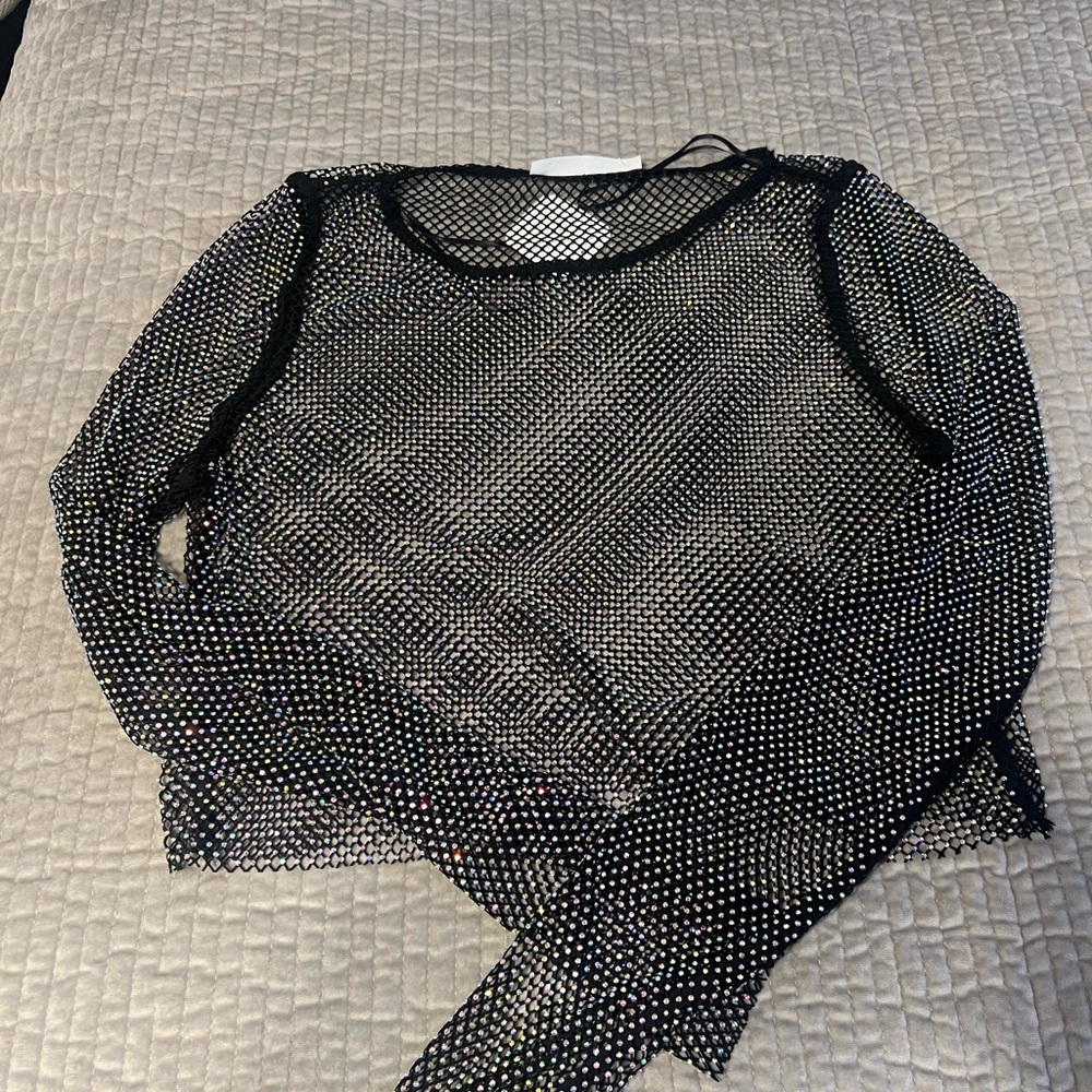 Altar'd State Black and Silver Mesh Blouse
